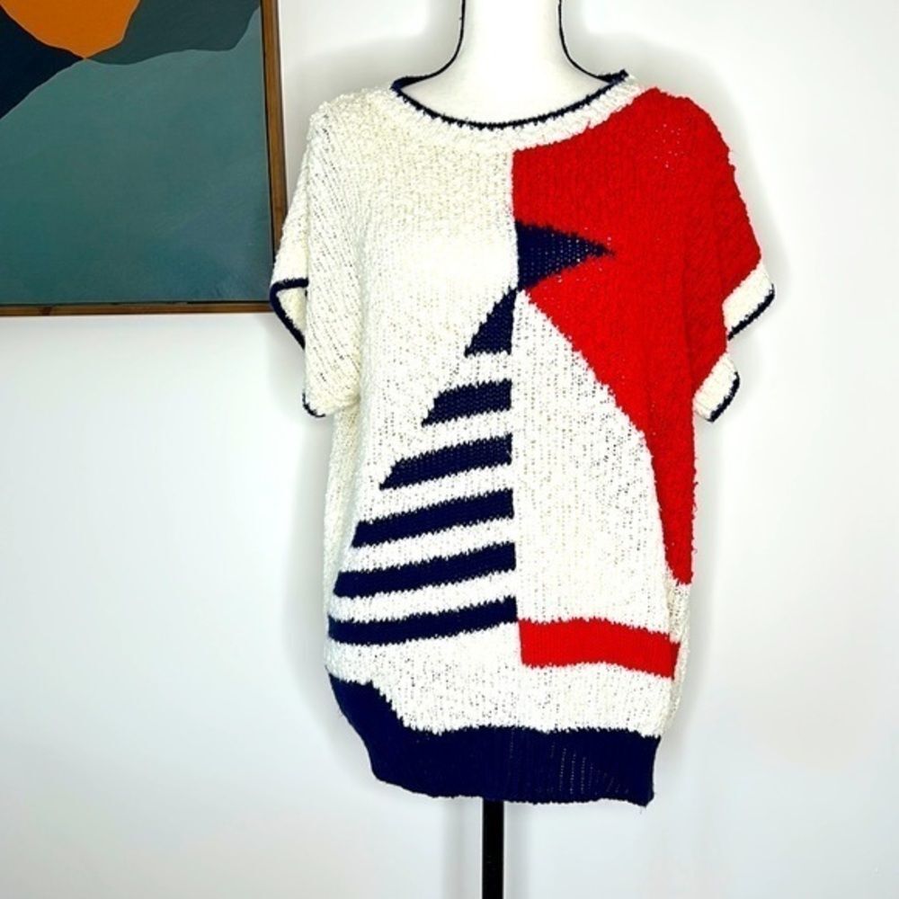 Vintage Objectives Sailboat Short Sleeve Sweater, XL